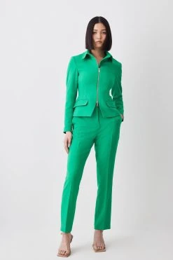 Karen Millen Compact Stretch Tailored Corset Detail Zip Up Blazer -Karen Millen shop green compact stretch tailored corset detail zip up blazer 1 4