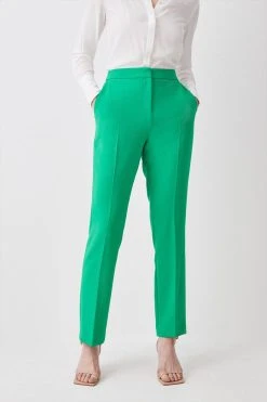 Karen Millen Compact Stretch Tailored Straight Leg Trousers -Karen Millen shop green compact stretch tailored straight leg trousers 1