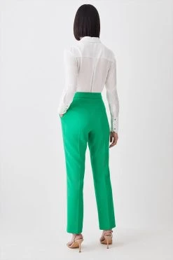 Karen Millen Compact Stretch Tailored Straight Leg Trousers -Karen Millen shop green compact stretch tailored straight leg trousers 3