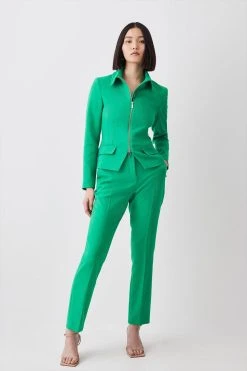 Karen Millen Compact Stretch Tailored Straight Leg Trousers -Karen Millen shop green compact stretch tailored straight leg trousers 4