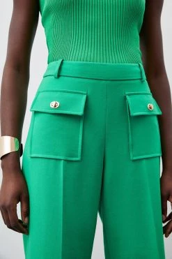 Karen Millen Compact Stretch Turn Lock Crop Trouser -Karen Millen shop green compact stretch turn lock crop trouser 1 2
