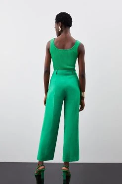 Karen Millen Compact Stretch Turn Lock Crop Trouser -Karen Millen shop green compact stretch turn lock crop trouser 1 3
