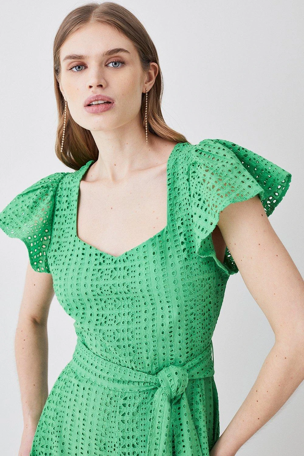 Karen Millen Cotton Broderie Belted Wide Leg Jumpsuit 5 Karen Millen Cotton Broderie Belted Wide Leg Jumpsuit - Image 3