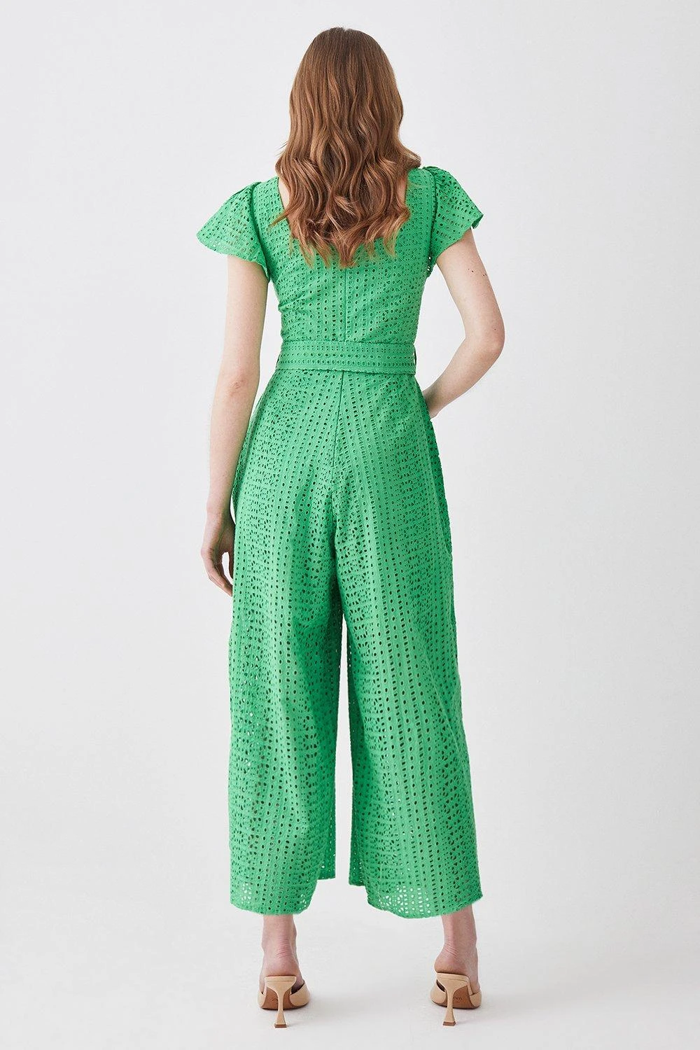 Karen Millen Cotton Broderie Belted Wide Leg Jumpsuit 6 Karen Millen Cotton Broderie Belted Wide Leg Jumpsuit - Image 4