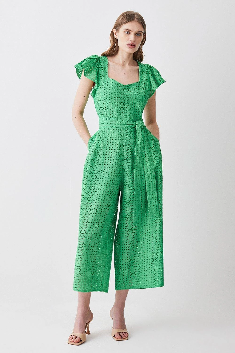 Karen Millen Cotton Broderie Belted Wide Leg Jumpsuit 3 Karen Millen Cotton Broderie Belted Wide Leg Jumpsuit