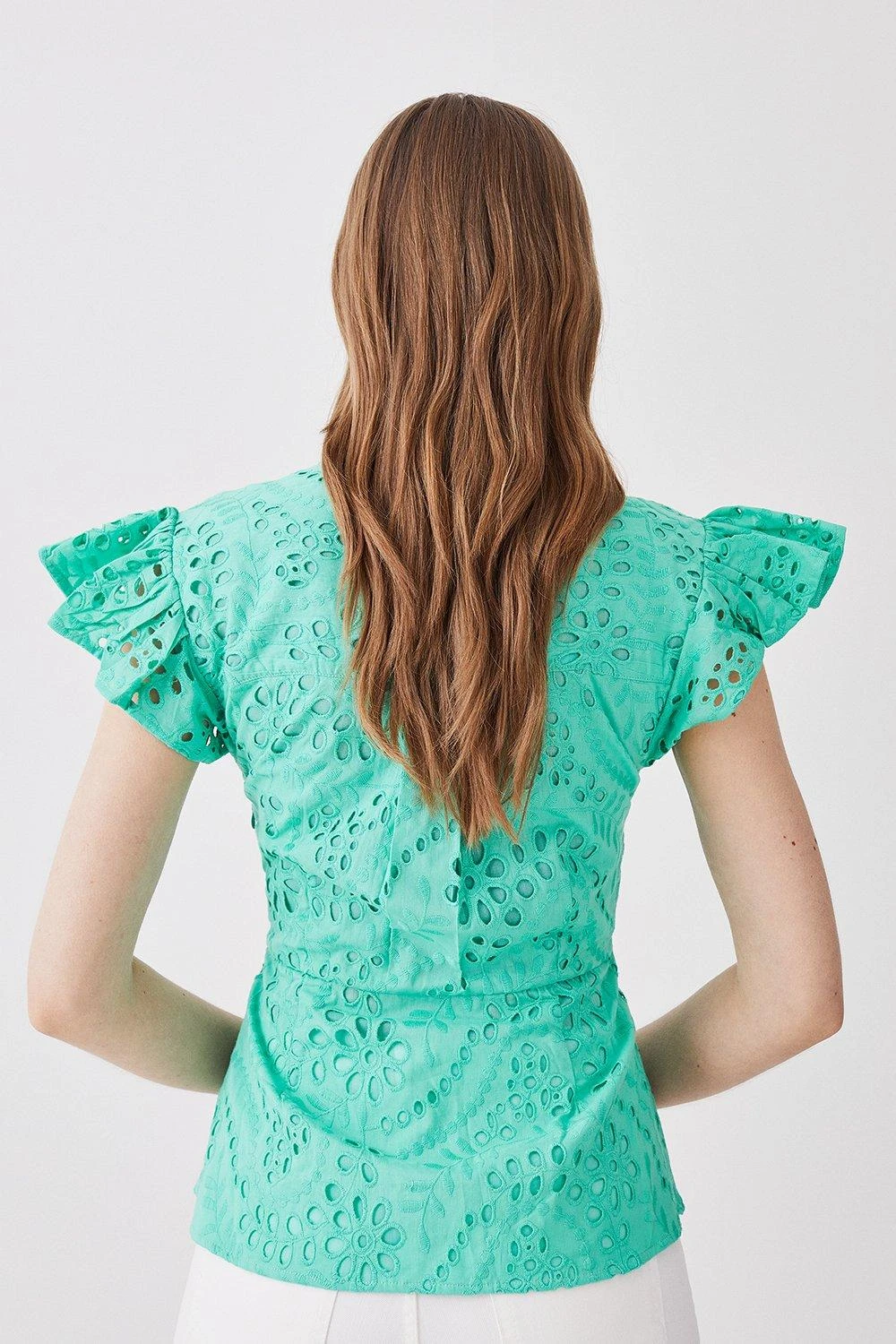 Karen Millen Cotton Broderie Ruffle Sleeve Top 4 Karen Millen Cotton Broderie Ruffle Sleeve Top - Image 2