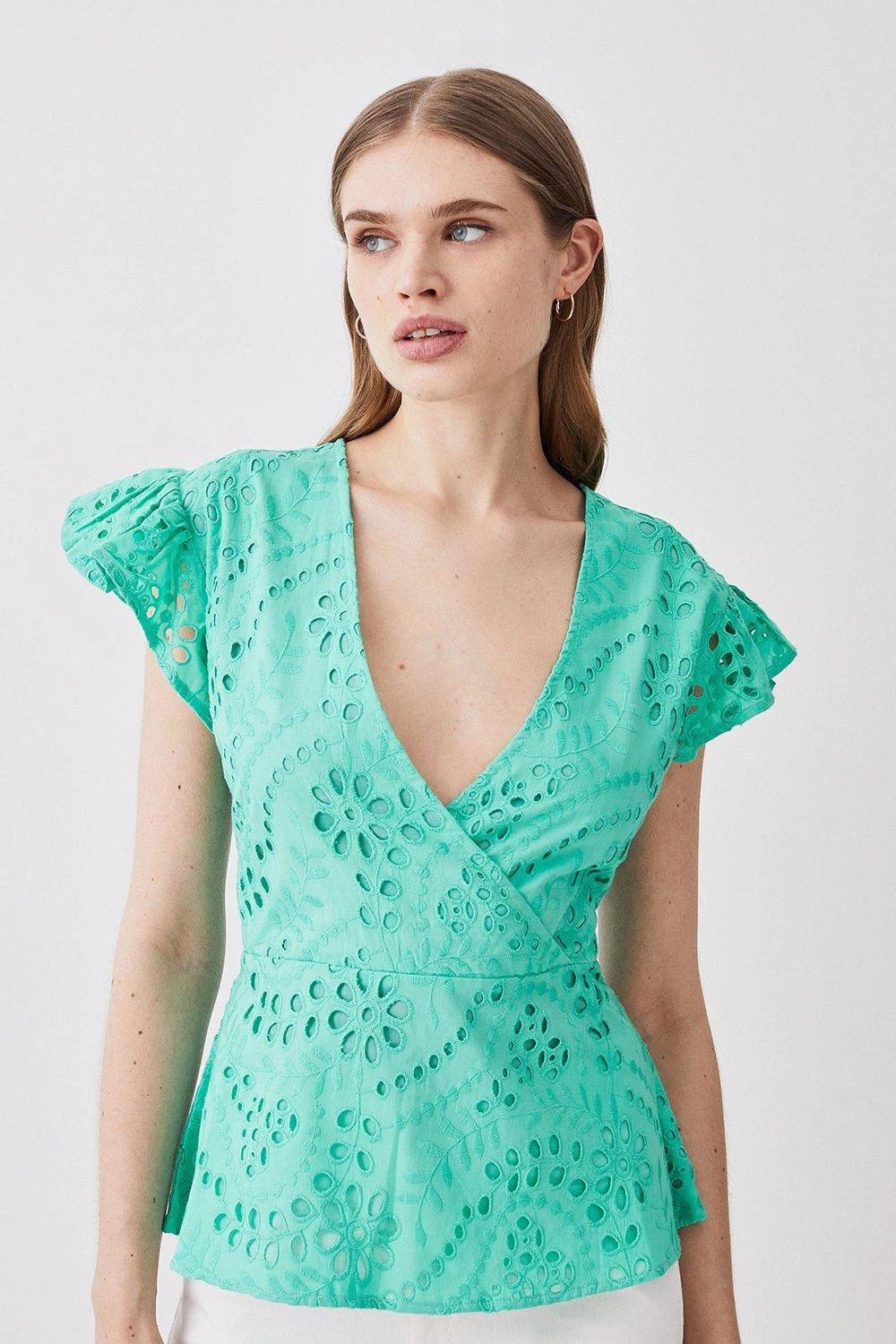 Karen Millen Cotton Broderie Ruffle Sleeve Top 7 Karen Millen Cotton Broderie Ruffle Sleeve Top - Image 5