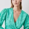 Karen Millen Cotton Broderie Wrap Mini Dress -Karen Millen shop green cotton broderie wrap mini dress