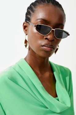 Karen Millen Cowl Neck Woven Crepe Top -Karen Millen shop green cowl neck woven crepe top 4