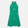 Karen Millen Crystal Embellished Halterneck Mini Dress -Karen Millen shop green crystal embellished halterneck mini dress