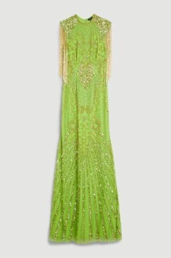 Karen Millen Crystal Embellished Maxi Dress -Karen Millen shop green crystal embellished maxi dress 3