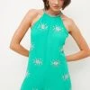 Karen Millen Crystal Embellished Wide Leg Jumpsuit 1 Karen Millen Crystal Embellished Wide Leg Jumpsuit -Karen Millen shop green crystal embellished wide leg jumpsuit