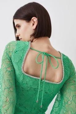 Karen Millen Diamante Trim And Lace Mini Dress