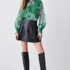 Karen Millen Floral Bloom Shirred Detail Woven Blouse -Karen Millen shop green floral bloom shirred detail woven blouse
