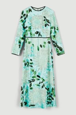 Karen Millen Floral Embroidery And Embellished Midi Dress -Karen Millen shop green floral embroidery and embellished midi dress 4