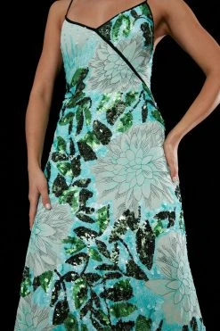 Karen Millen Floral Embroidery And Embellished Slip Dress -Karen Millen shop green floral embroidery and embellished slip dress 3