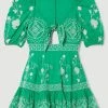 Karen Millen Floral & Geo Embroidered Woven Mini Dress -Karen Millen shop green floral geo embroidered woven mini dress