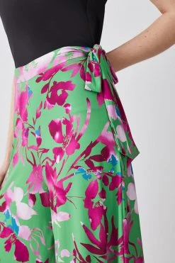 Karen Millen Floral Print Wide Leg Waist Tie Jersey Trousers