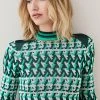 Karen Millen Geo Knit Jacquard Top With Chain Trim -Karen Millen shop green geo knit jacquard top with chain trim