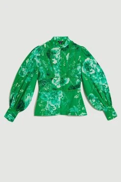 Karen Millen Graphic Lace Trim Floral Woven Blouse
