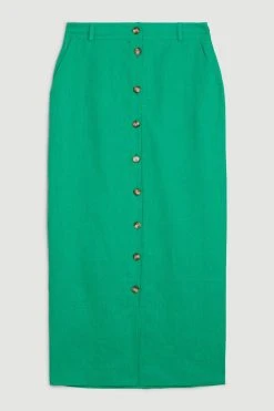 Karen Millen Linen Tailored Pencil Midi Skirt -Karen Millen shop green linen tailored pencil midi skirt 2