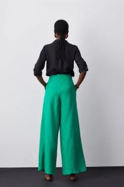 Karen Millen Linen Tailored Wide Leg Trouser -Karen Millen shop green linen tailored wide leg trouser 4