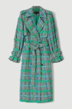 Karen Millen Linton Tweed Trench Coat -Karen Millen shop green linton tweed trench coat 2
