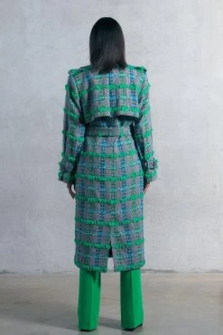 Karen Millen Linton Tweed Trench Coat -Karen Millen shop green linton tweed trench coat 3