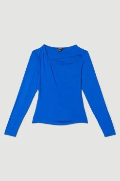 Karen Millen Long Sleeve Cut Out Detail Viscose Blend Jersey Top -Karen Millen shop green long sleeve cut out detail viscose blend jersey top 3