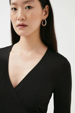 Karen Millen Long Sleeve Jersey Wrap Top