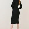 Karen Millen Military Button Detail V Neck Rib Knitted Midi Dress
