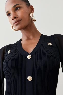 Karen Millen Military Rib Knit Georgette Sleeve Midi Dress 11 Karen Millen Military Rib Knit Georgette Sleeve Midi Dress -Karen Millen shop green military rib knit georgette sleeve midi dress 1 4