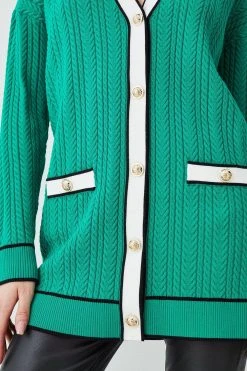Karen Millen Military Style Cable Knit Long Cardigan -Karen Millen shop green military style cable knit long cardigan 2