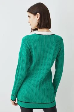 Karen Millen Military Style Cable Knit Long Cardigan -Karen Millen shop green military style cable knit long cardigan 4