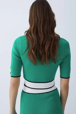 Karen Millen Military Style Rib Knit Crop Top -Karen Millen shop green military style rib knit crop top 4