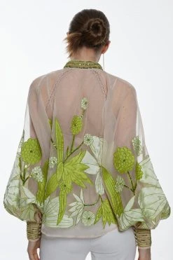 Karen Millen Organdie Applique Buttoned Woven Blouse 11 Karen Millen Organdie Applique Buttoned Woven Blouse -Karen Millen shop green organdie applique buttoned woven blouse 4