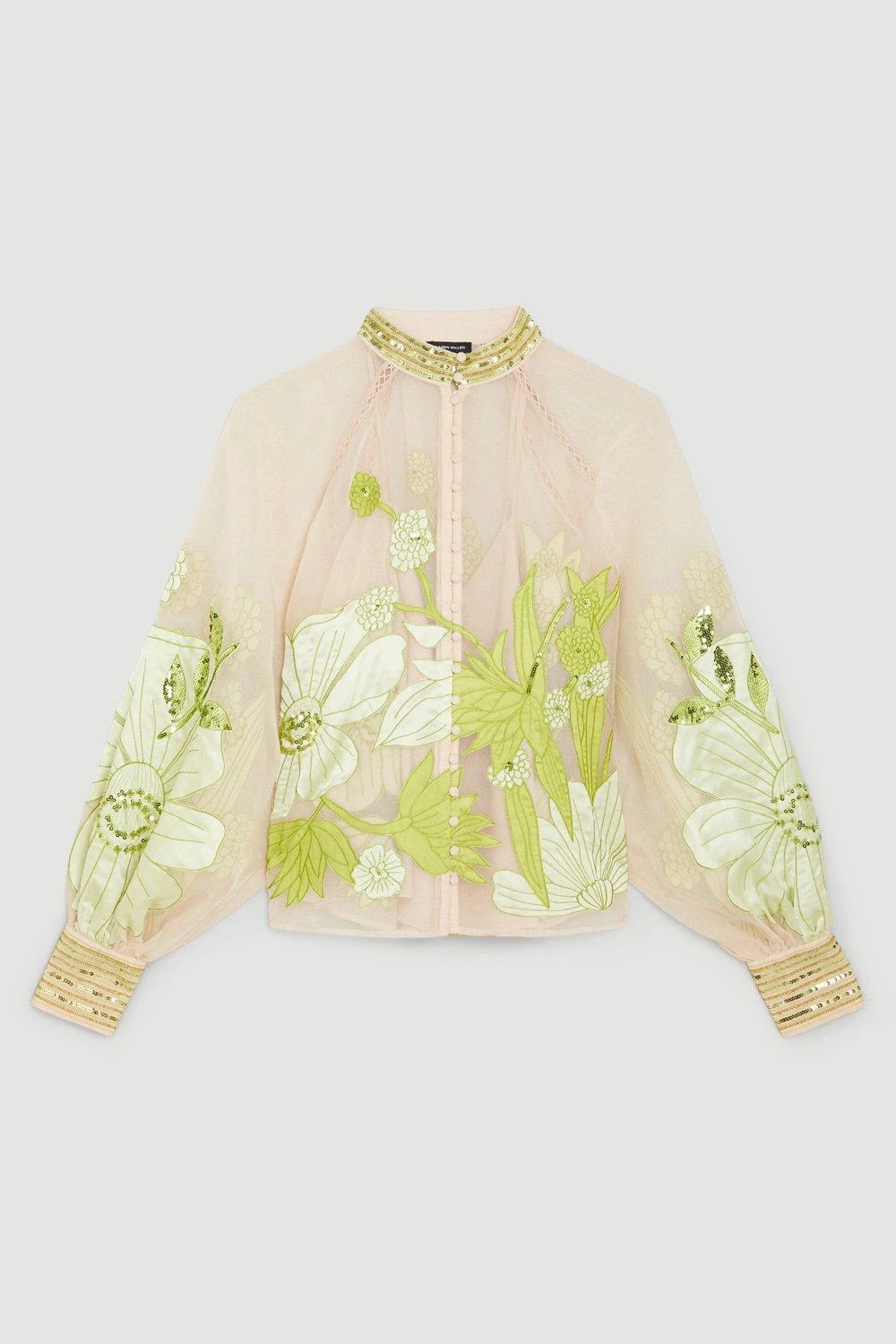 Karen Millen Organdie Applique Buttoned Woven Blouse 3 Karen Millen Organdie Applique Buttoned Woven Blouse