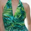 Karen Millen Palm Print Halter Jersey Maxi Dress -Karen Millen shop green palm print halter jersey maxi dress