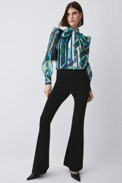 Karen Millen Patchwork Floral Organdie Tie Neck Blouse
