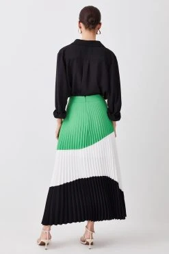 Karen Millen Petite Colour Block Pleated Woven Skirt