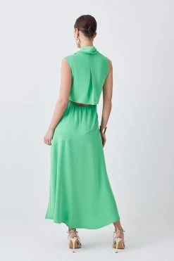 Karen Millen Petite Cowl Neck Woven Crepe Midi Dress -Karen Millen shop green petite cowl neck woven crepe midi dress 2