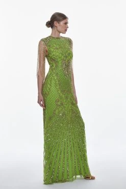 Karen Millen Petite Crystal Embellished Maxi Dress -Karen Millen shop green petite crystal embellished maxi dress 2