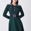 Karen Millen Petite Cut And Sew Tweed Panel Long Sleeve Skater Dress