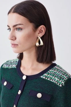 Karen Millen Petite Cut And Sew Tweed Panel Long Sleeve Skater Dress -Karen Millen shop green petite cut and sew tweed panel long sleeve skater dress 4