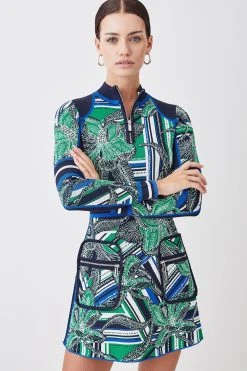 Karen Millen Petite Floral Abstract Jacquard Knit Zip Neck Mini Dress -Karen Millen shop green petite floral abstract jacquard knit zip neck mini dress 3