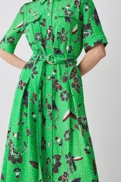 Karen Millen Petite Floral Batik Premium Linen Woven Shirt Dress -Karen Millen shop green petite floral batik premium linen woven shirt dress 3