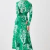 Karen Millen Petite Long Sleeve Printed Jersey Wrap Midi Dress