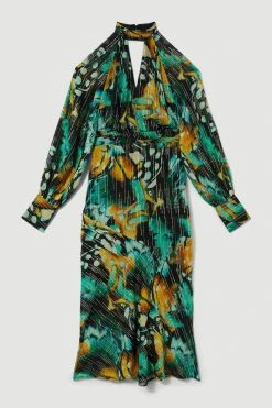 Karen Millen Petite Metallic Iridescent Column Midi Dress