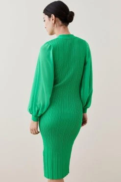Karen Millen Petite Military Knit Georgette Sleeve Midi Dress