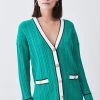 Karen Millen Petite Military Style Cable Knit Long Cardigan -Karen Millen shop green petite military style cable knit long cardigan